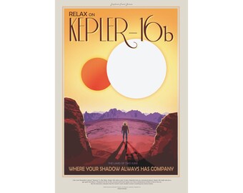 NASA Visions of the Future Poster - Kepler-16b The Land of Two Suns Retro Art-Vintage Space Travel Print Mid Century Modern Wall Decor Gift
