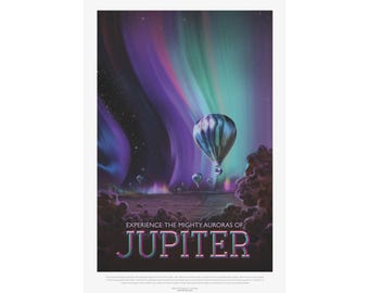 NASA Visions of the Future Poster - Jupiter The Juno Tour Retro Art - Vintage Space Travel Print - Mid Century Modern Wall Decor Gift Office