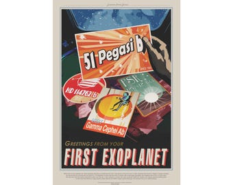 NASA Visions of the Future Poster - 51 Pegasi b Hot Jupiter Art - Vintage Space Travel Print - Mid Century Modern Wall Decor