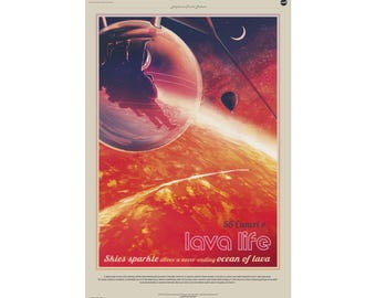 NASA Visions of the Future Poster - 55 Cancri e Lava Life Retro Art - Vintage Space Travel Print - Mid Century Modern Wall Decor Gift SpaceX