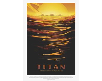 NASA Visions of the Future Poster - Titan Ride the Tides Retro Art - Vintage Space Travel Print - Mid Century Modern Wall Decor Gift Spacex