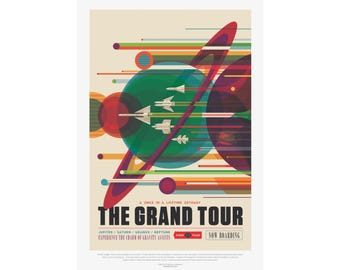 NASA Visions of the Future Poster - The Grand Tour Retro Space Art - Vintage Voyager Travel Print - Mid Century Modern Wall Decor Art Gift