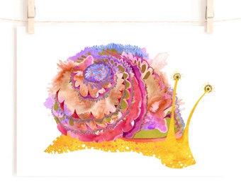 Snail -- Art Print watercolor whimsical spirit animal wild cute children kid wall art