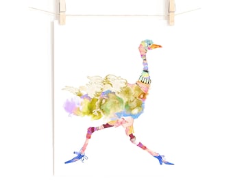 Ostrich -- Giclee Art Print whimsical spirit animal wild bohemian children nursery wall art watercolor