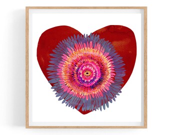 Blooming Heart 1-- Giclee Art Print whimsical wild floral feminine love beauty mandala zen wall art