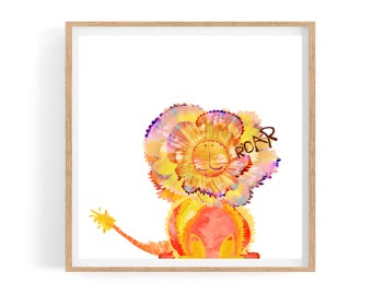 Lion -- Art Print watercolor whimsical wild spirit animal cute children kid wall art