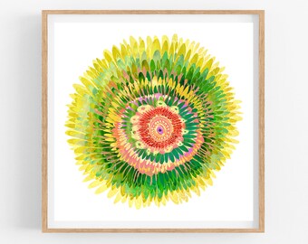 Wild Power Flower (Yellow-Green) -- Giclee Art Print whimsical wild floral feminine powerful beauty mandala zen wall art