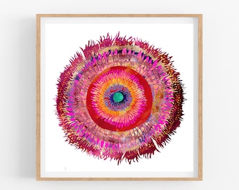 Power Flower (Magenta) -- Giclee Art Print whimsical wild floral feminine powerful beauty mandala zen wall art