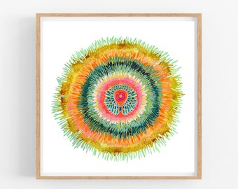 Power Flower (Orange Green) -- Giclee Art Print whimsical wild floral feminine powerful beauty mandala zen wall art