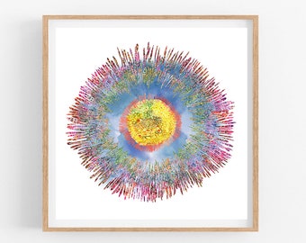 Wild Earth Bloom -- Giclee Art Print whimsical wild flower globe Nature powerful beauty mandala zen wall art