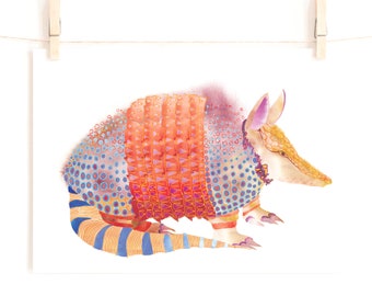 Armadillo -- Art Print watercolor whimsical spirit animal wild cute children kid wall art desert Latin America