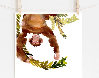 Monkey-- Giclee Art Print Jungle Animal Kid Room Wall Art