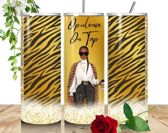 Opulece on Tap, Gold, Tiger Print, 20oz, Skinny Tumbler