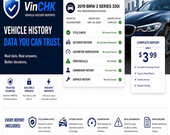Vehicle History Report in 2-3 min (will be emailed to you) Save it, Print it, Share it.