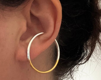 Eclipse Floating Hoops - Large Silver and Gold Side Hoops - Modern Handmade Sustainable Jewellery