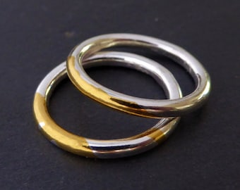 Anillo de plata y oro reciclados - Anillo minimalista de oro - Anillo de eternidad contemporáneo - Anillo de compromiso - Anillo ecológico - Banda de 2 mm