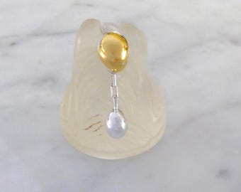 Pendientes colgantes Keum Boo Pebble Drop Chain Stud - Pendientes colgantes artesanales de metal mixto