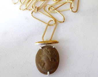 Camafeo de lava antiguo, finales del siglo XIX, italiano - época victoriana (1820-1914) - Souvenir del Grand Tour - Joyería moderna reciclada