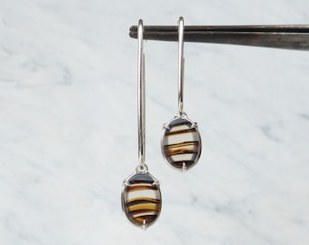 Modernistic Montana Agate Asymmetrical Earrings - Versatile Set of Three Earrings - Banded Chalcedony - Alluvial Agate - Ethical Stone