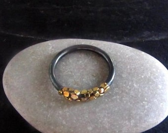 Mosaic Cluster Ring - Stacking Rings - Rustic Silver and Gold Rings - Eco-friendly Jewellery -