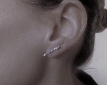 Long Mosaic Bar Earrings - Minimal Line Earrings - Silver Stick Studs - Bar Earring - Eco-Friendly Earrings - Sustainable Jewellery