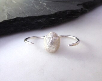 Anillo de dos dedos con escarabajo - Anillo contemporáneo para dos dedos - Puño de acero - Anillo con púas - Anillo de escarabajo taxidermia - Anillo de plata ecológico