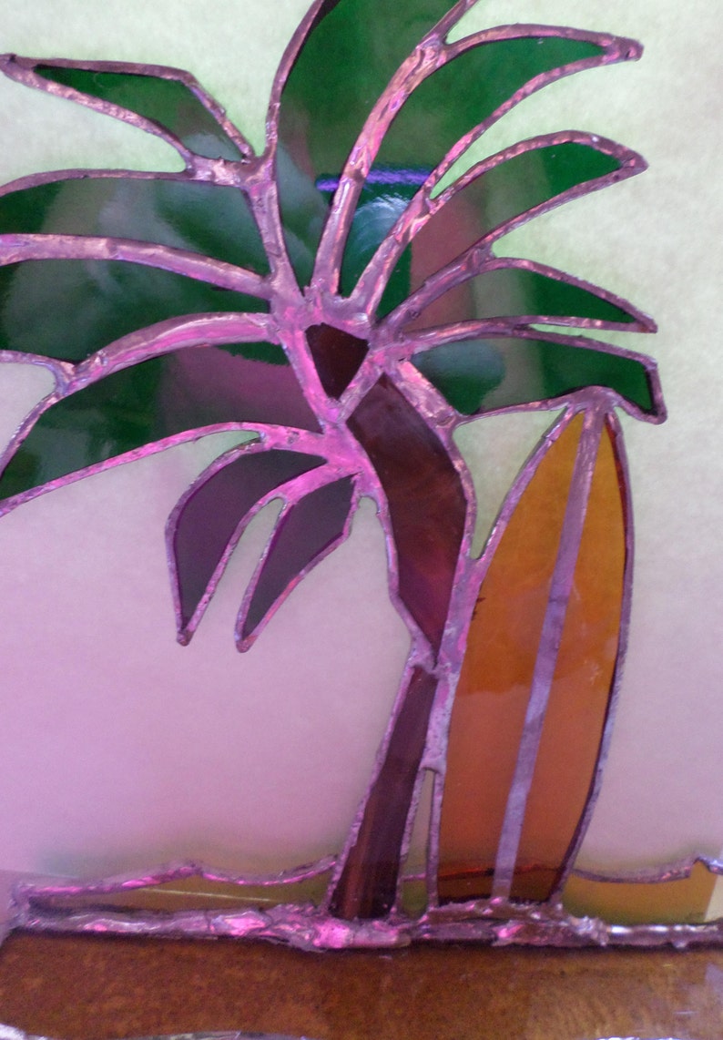 Stained glass beach scene palm tree surf board sand Etsy