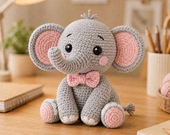 Crochet Elephant Plush Toy, Handmade Amigurumi Elephant, Cute Stuffed Animal, Nursery Decor, Baby Shower Gift, Kids Gift, Soft Crochet Toy