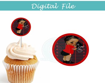 Football Cupcake topper INSTANT DOWNLOAD - 2 inches- Red and Black
