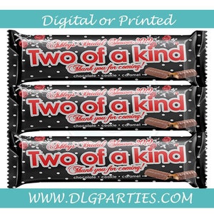 Black Red Silver twix Candy Wrappers- Wedding Favors - Bridal shower favors