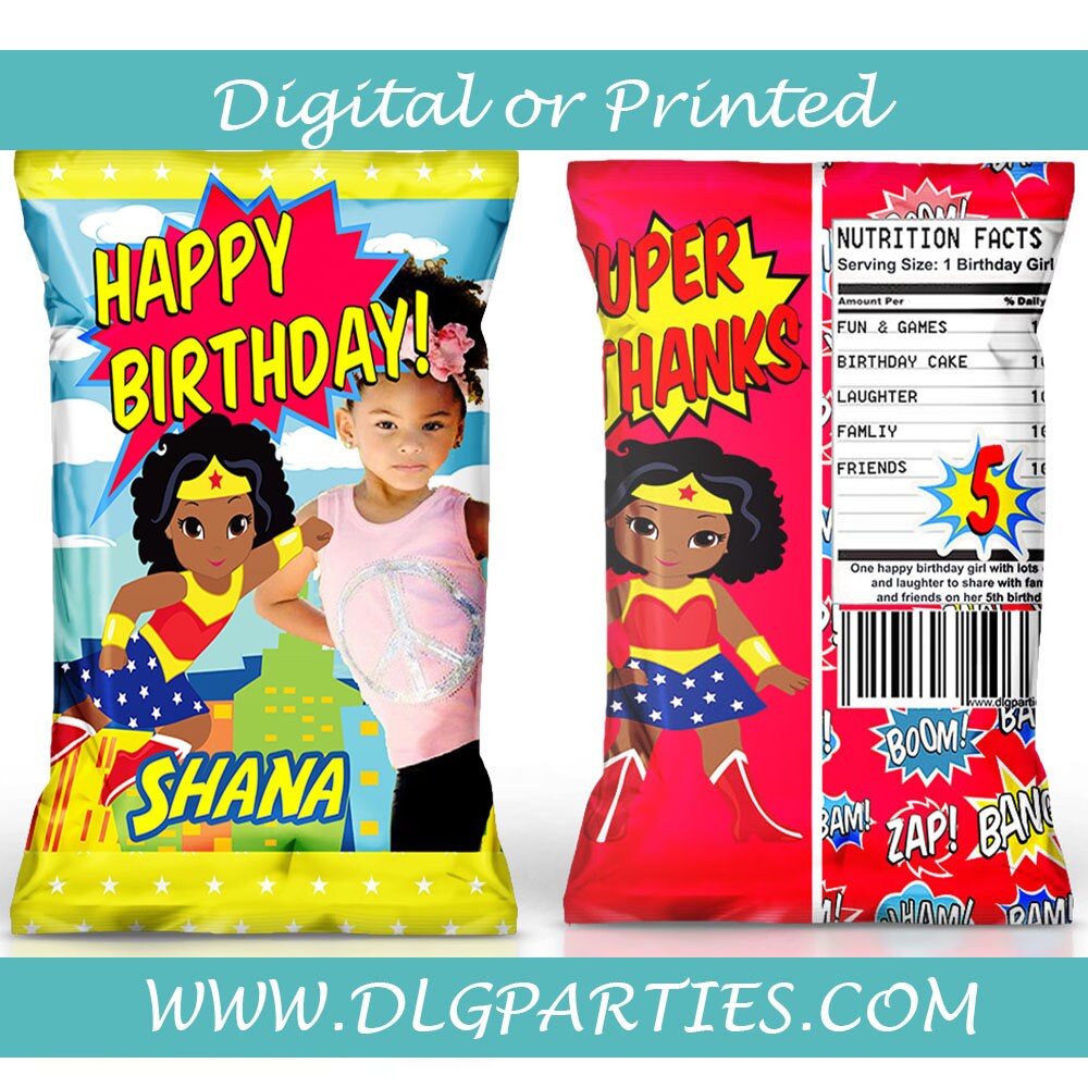 Wonder Woman Birthday Chip Bags – Custom Superhero Party Favors ...