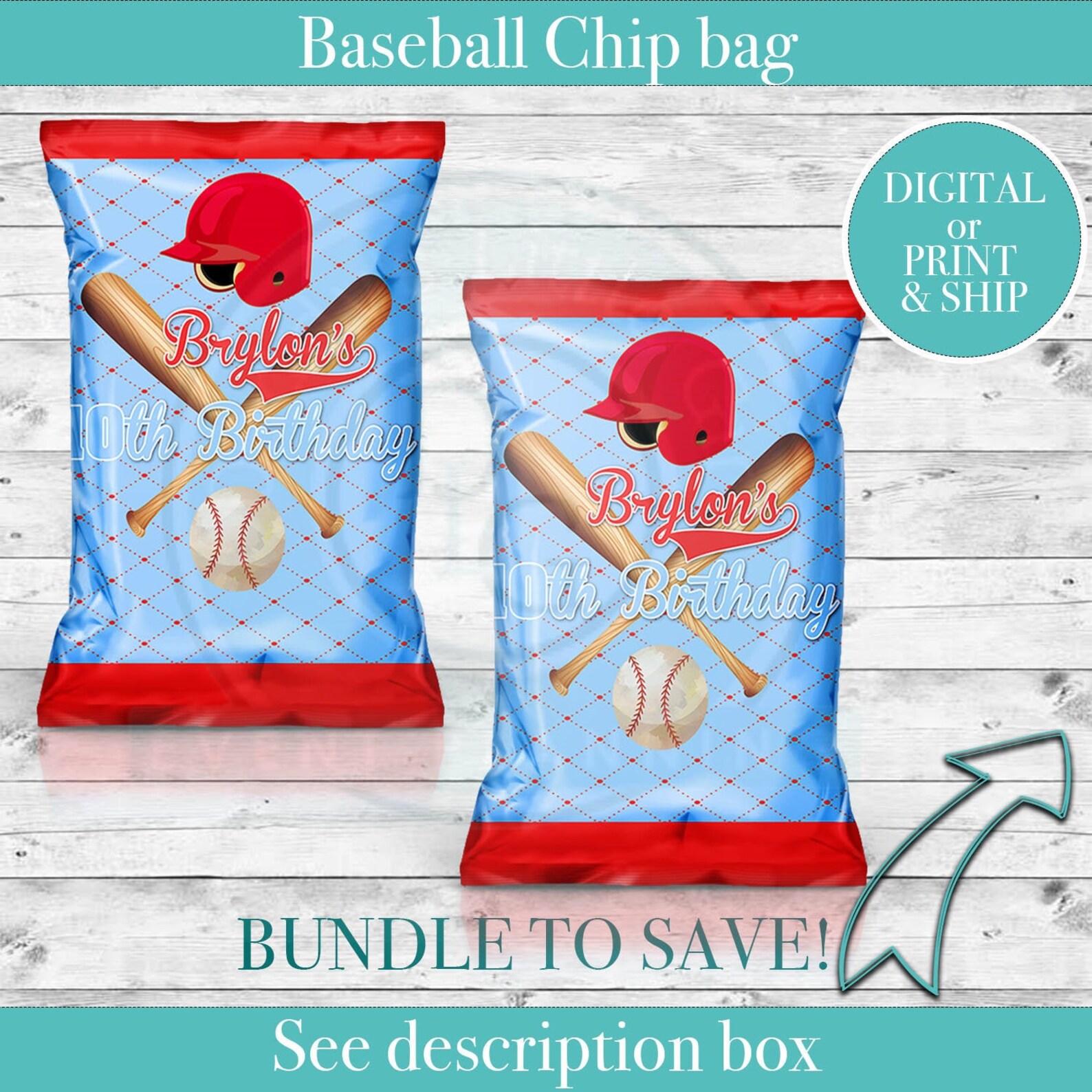 Baseball Favor Bags Custom Chip Bags baseball Birthday Etsy