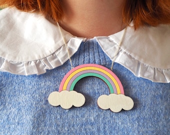 Hand-Painted Wooden Rainbow Necklace