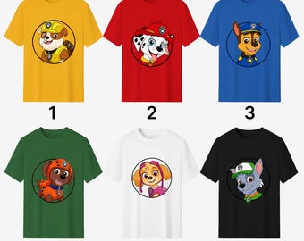 Maglietta personalizzata per bambini con cucciolo dei cartoni animati, maglietta in cotone con simpatici cani della squadra, maglietta a maniche corte personalizzata, regalo di compleanno per bambini e bambine