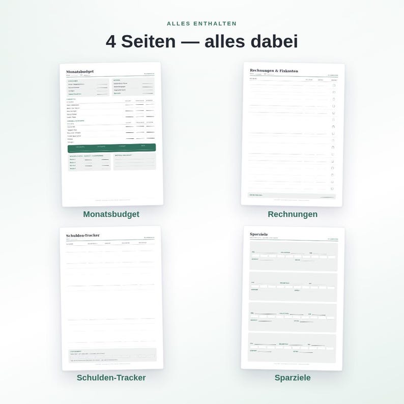 Haushaltsbudget Set zum Ausdrucken PDF | 4 Vorlagen: Budget, Rechnungen, Schulden, Sparziele | Finanzplaner A4 + US Letter Bild 2