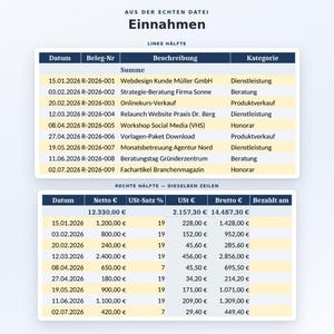 EÜR Vorlage Excel & Google Sheets Deutsch | Buchhaltung Kleinunternehmer | Einnahmen Ausgaben Umsatzsteuer Tracker für Selbstständige image 5