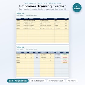 Employee Training Tracker Excel Template | Staff Training Log, Certification Renewals & Team Overview | Google Sheets