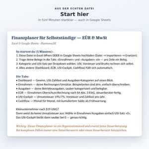 EÜR Vorlage Excel & Google Sheets Deutsch | Buchhaltung Kleinunternehmer | Einnahmen Ausgaben Umsatzsteuer Tracker für Selbstständige image 3