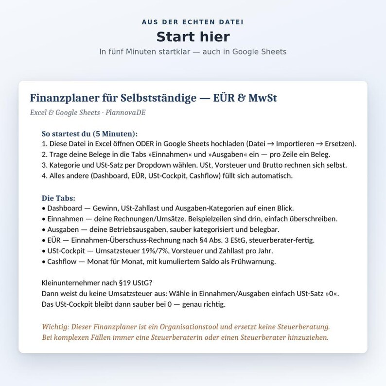 EÜR Vorlage Excel & Google Sheets Deutsch | Buchhaltung Kleinunternehmer | Einnahmen Ausgaben Umsatzsteuer Tracker für Selbstständige image 3