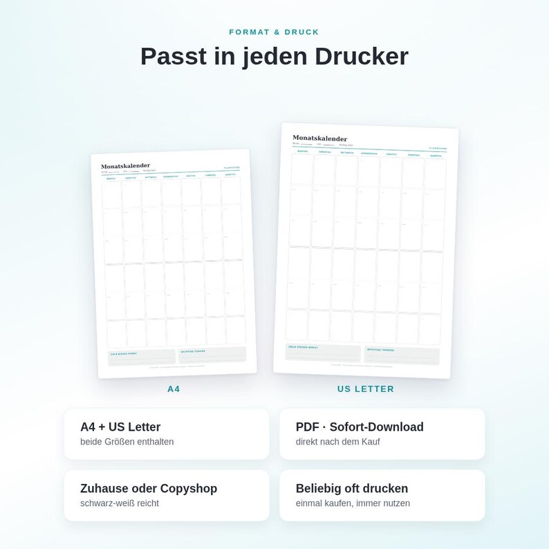 Printable Calendar Set (PDF) | 4 Templates: Monthly Calendar, Yearly Overview, Birthdays | A4 + US Letter | Undated image 5