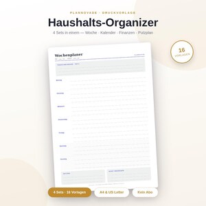 Complete Printable Household Organizer Set | 16 Templates: Weekly Planner, Calendar, Finances & Cleaning Schedule | Bundle PDF A4 + US Letter image 1