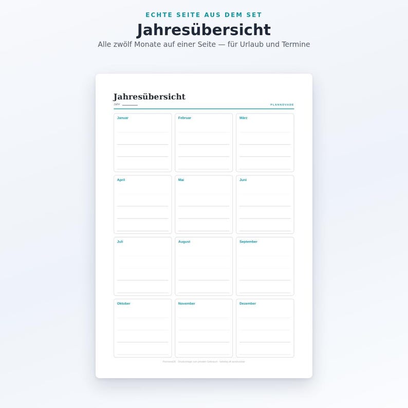 Printable Calendar Set (PDF) | 4 Templates: Monthly Calendar, Yearly Overview, Birthdays | A4 + US Letter | Undated image 7