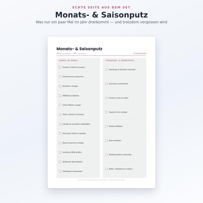 Cleaning Schedule Set for Printing (PDF) | 4 Templates: Weekly Schedule, Routines, Monthly/Seasonal Schedule, Family Tasks | A4 + US Letter image 7