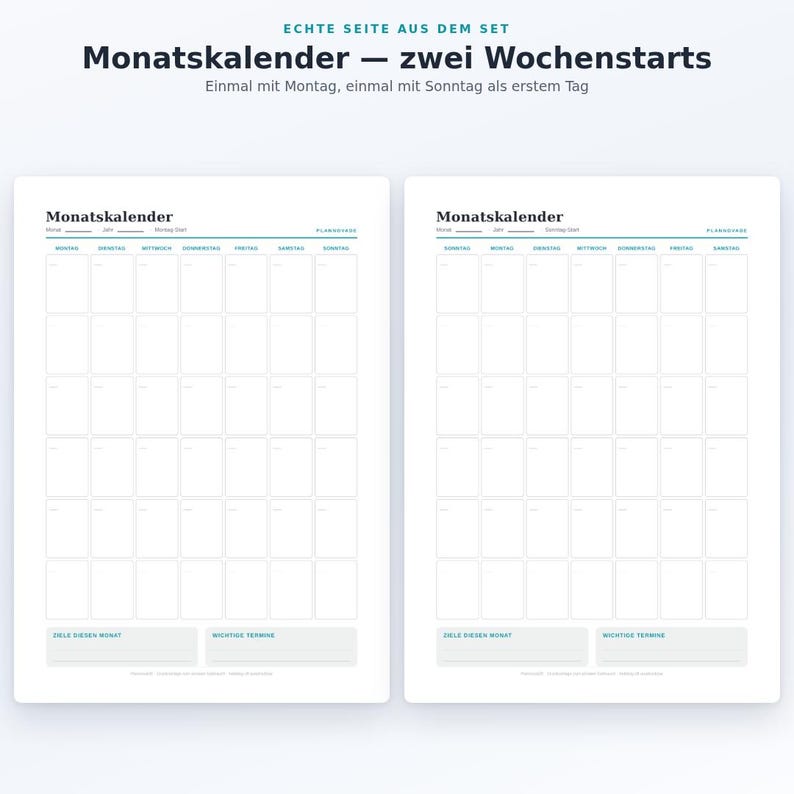 Printable Calendar Set (PDF) | 4 Templates: Monthly Calendar, Yearly Overview, Birthdays | A4 + US Letter | Undated image 6