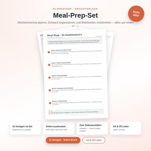 Printbare maaltijdplanner (Duits) – Wekelijkse voedselplanner, boodschappenlijst en maaltijdplan als invulbaar PDF-bestand
