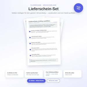 Lieferschein Vorlage zum Ausdrucken PDF | 11 Seiten mit Empfangsbestätigung & Rücksendungs-Tracker