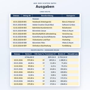 EÜR Vorlage Excel & Google Sheets Deutsch | Buchhaltung Kleinunternehmer | Einnahmen Ausgaben Umsatzsteuer Tracker für Selbstständige image 6