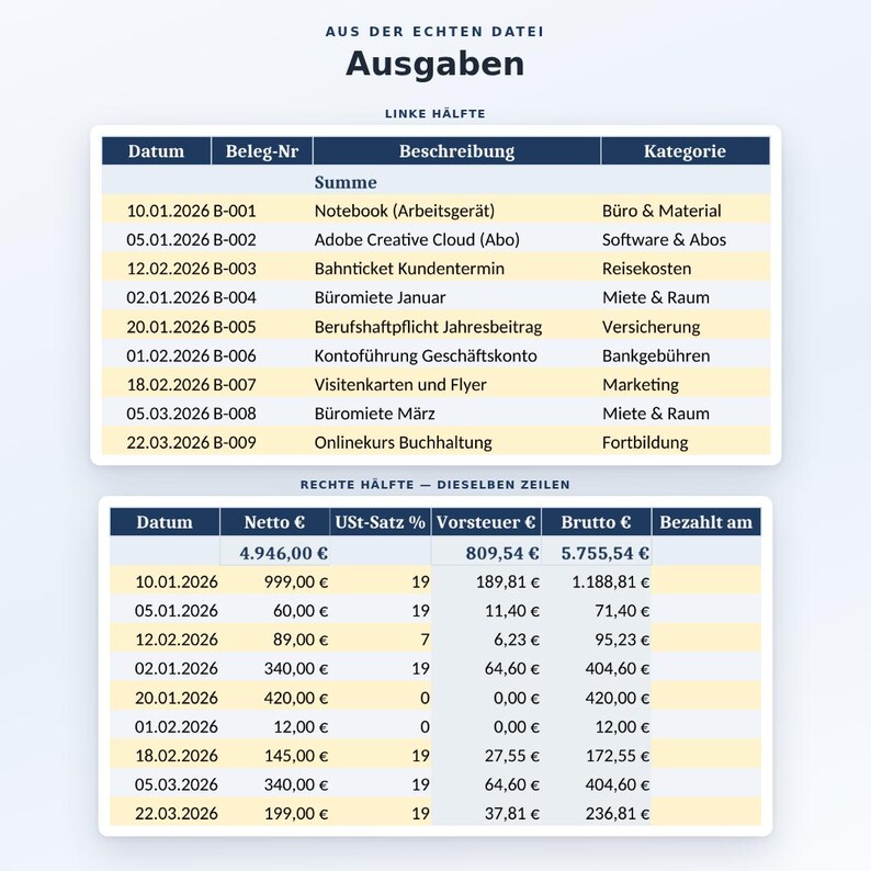 EÜR Vorlage Excel & Google Sheets Deutsch | Buchhaltung Kleinunternehmer | Einnahmen Ausgaben Umsatzsteuer Tracker für Selbstständige image 6