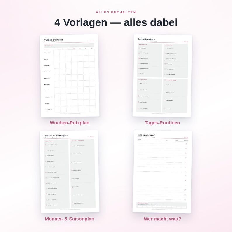 Cleaning Schedule Set for Printing (PDF) | 4 Templates: Weekly Schedule, Routines, Monthly/Seasonal Schedule, Family Tasks | A4 + US Letter image 2