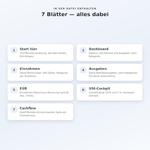 EÜR Vorlage Excel & Google Sheets Deutsch | Buchhaltung Kleinunternehmer | Einnahmen Ausgaben Umsatzsteuer Tracker für Selbstständige image 2